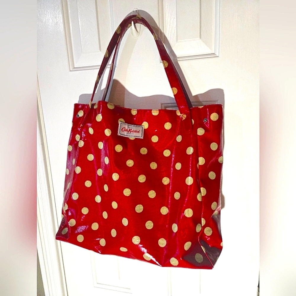 Cath Kidston Red Polka Dot Tote Bag Purse Tote Shoulder Bag Shopping Tan Preppy